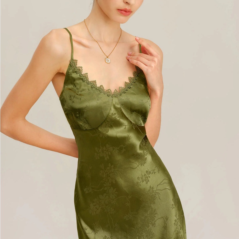 Rihoas Green Jacquard Corset Slip Maxi Dress - Picture 2 of 7
